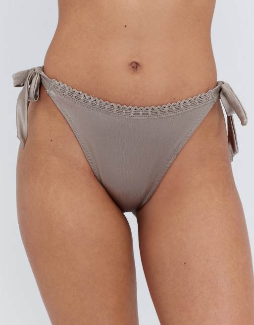 Boux Avenue Ibiza broderie tie side bikini bottoms summer soft swimwear in silver, 3 of 4