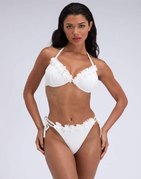 Boux Avenue Ibiza flower brief bikini bottoms summer chic swimwear in ecru - view 1