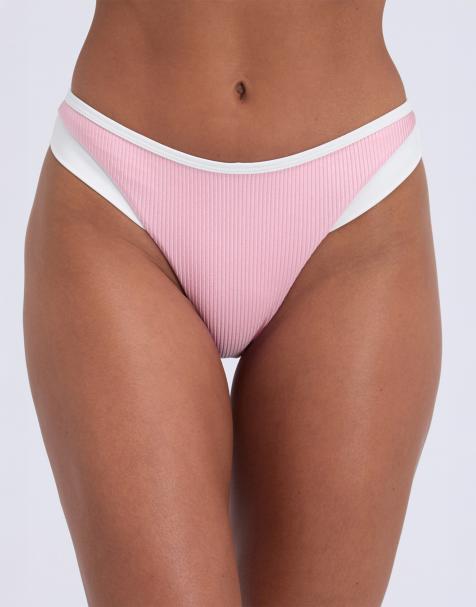 Boux Avenue Ibiza piped brazilian bikini bottoms high leg swimwear in pink mix - view 1