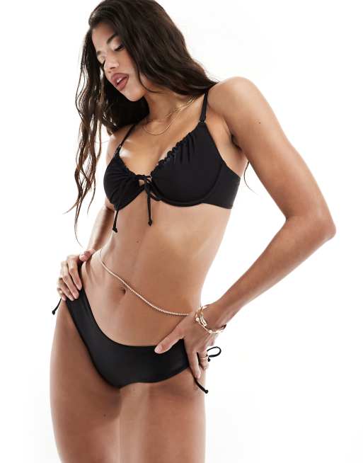 Boux Avenue Ibiza tie side bikini bottoms in black