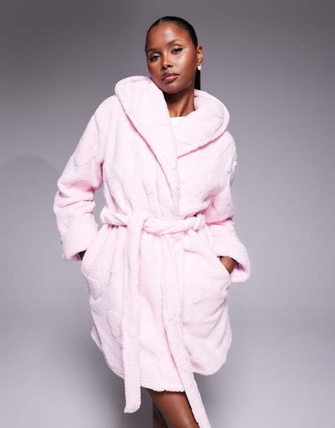 Boux Avenue jacquard bow pattern short robe in pink - view 1
