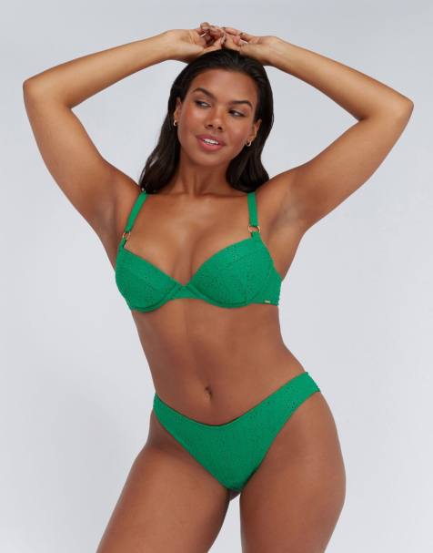 Boux Avenue Jamaica broderie brief bikini bottoms summer chic swimwear in green - view 1