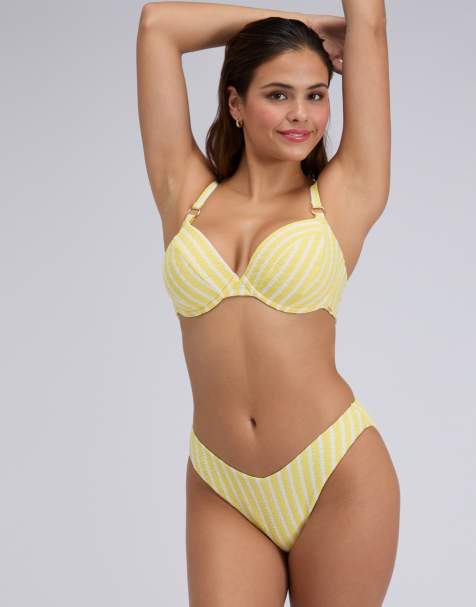 Boux Avenue Jamaica striped brief bikini bottoms summer comfy swimwear in lemon - view 1