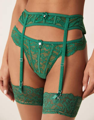 Boux Avenue Jasmine floral lace bows suspender belt in green