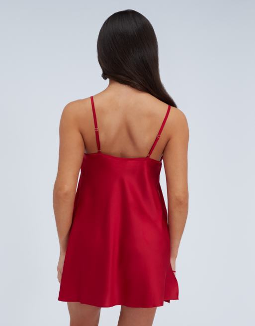 Boux Avenue Kaya satin chemise floral comfy adjustable straps nightgown in dark red, 2 of 5