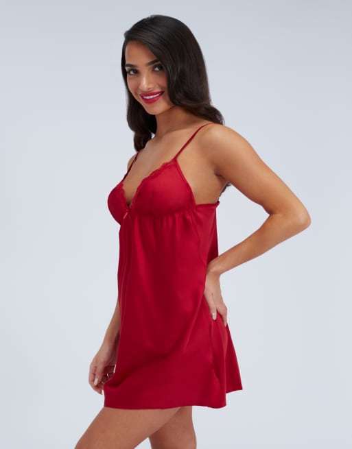 Boux Avenue Kaya satin chemise floral comfy adjustable straps nightgown in dark red, 5 of 5