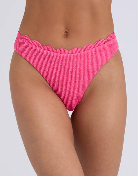 Boux Avenue Kiri scalloped brief bikini bottoms summer ribbed swimwear in pink - view 1