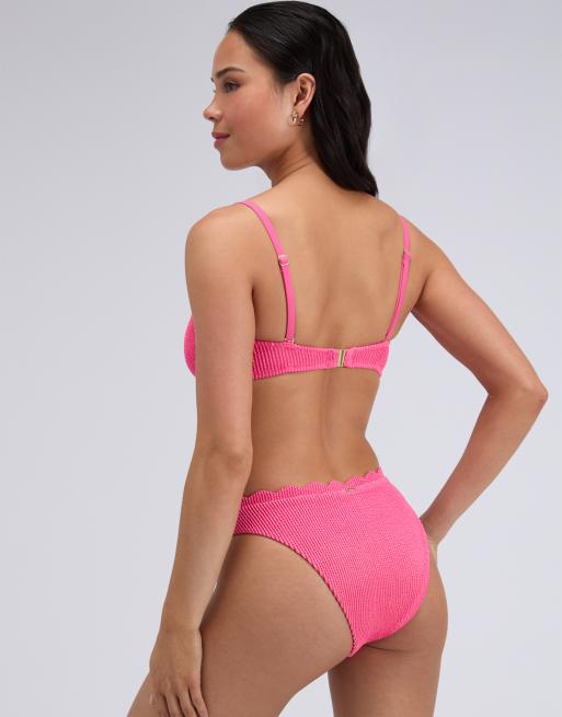 Boux Avenue Kiri scalloped brief bikini bottoms summer ribbed swimwear in pink, 2 of 5