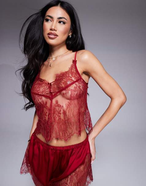Boux Avenue lace cami and short set in red - view 1