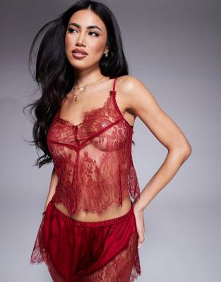 lace cami and shorts set in red