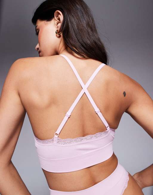 Boux Avenue lace trim ribbed bralette in pink