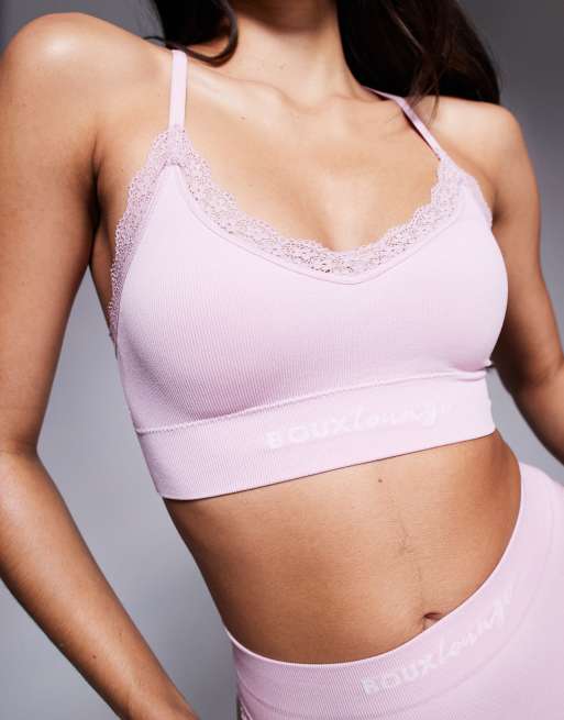 Boux Avenue lace trim ribbed bralette in pink