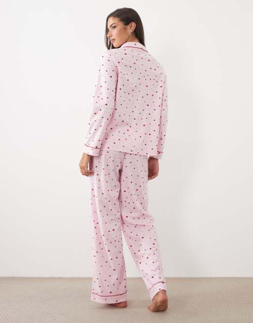 Boux Avenue langärmliges Revershemd und Pyjama-Hose im Beutel mit rosa Herzprint, 4 von 4