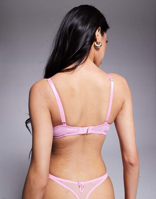 Boux Avenue Layla embroidered flower ribbon soft plunge bra in pink, 3 of 4