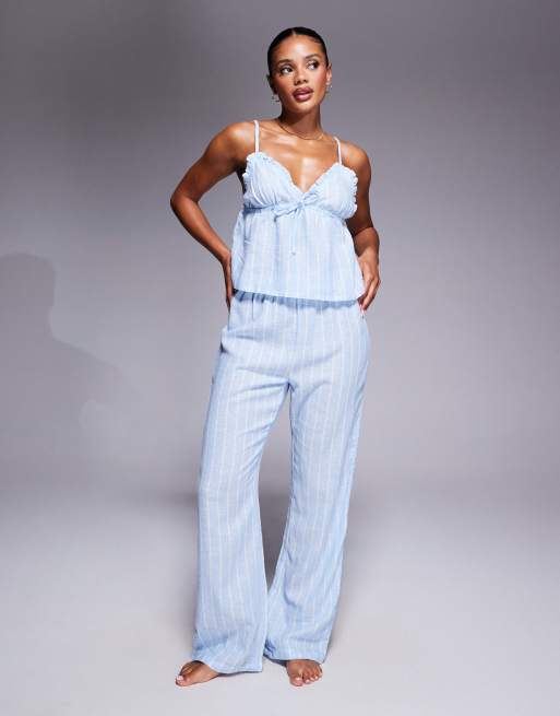 Boux Avenue linen mix striped cami & pants set in blue