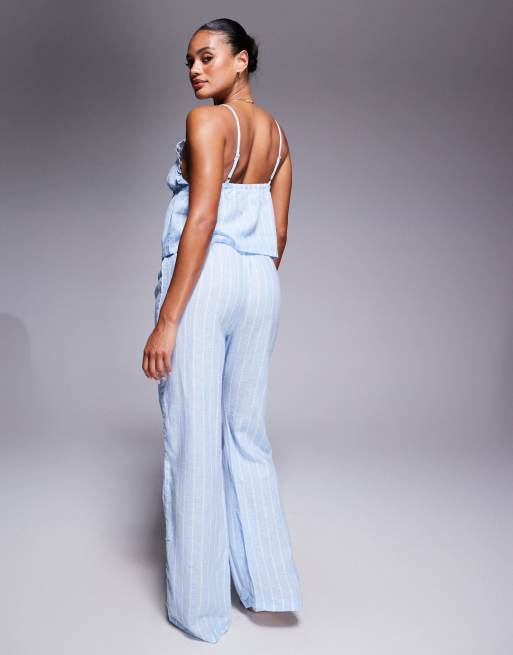 Boux Avenue linen mix striped cami & pants set in blue