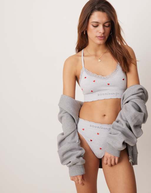 Boux Avenue - Lingerieset met geribbelde bralette met hart in grijs