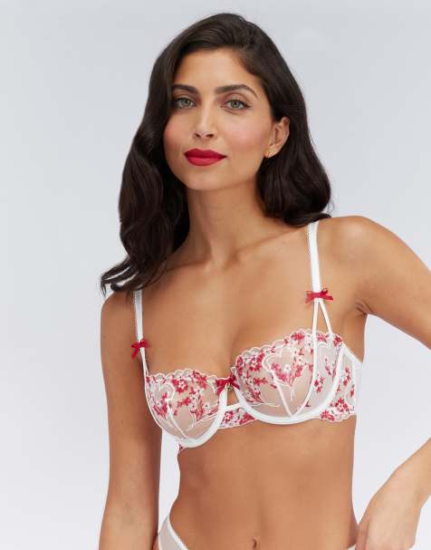 Boux Avenue Lisette embroidered balconette bra underwired lingerie in white mix - view 1