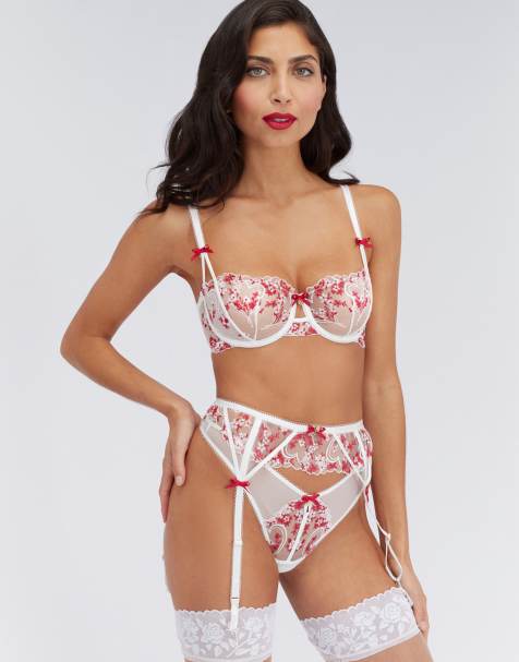 Boux Avenue Lisette Valentines embroidered lingerie set in white mix - view 1