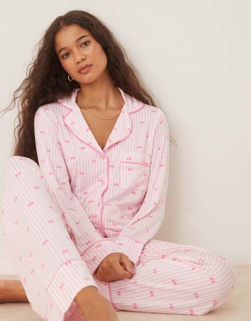Pink Boux Pyjamas Sale Boux Avenue Long Sleeve Bow Stripe Revere