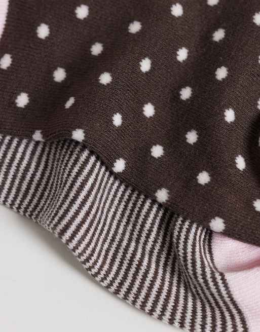 Boux Avenue lot de 2 paires de chaussettes à rayures et à pois marron neutre, 2 de 3