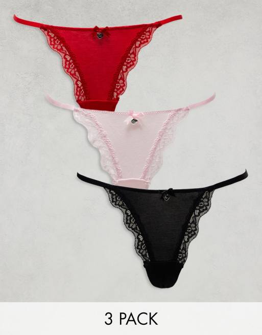 Boux Avenue - Lot de 3 strings en coton et dentelle - Multicolore