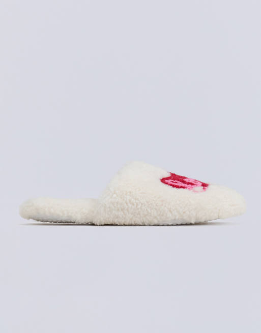 Boux Avenue Love borg mule slippers comfy soft fleece closed toe sliders in ivory mix, 4 of 4