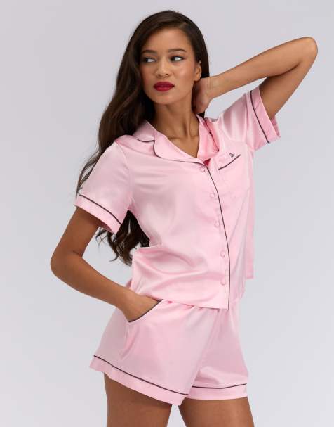 Boux Avenue Luxe satin pyjama shorts with pockets nightwear in light pink - view 1