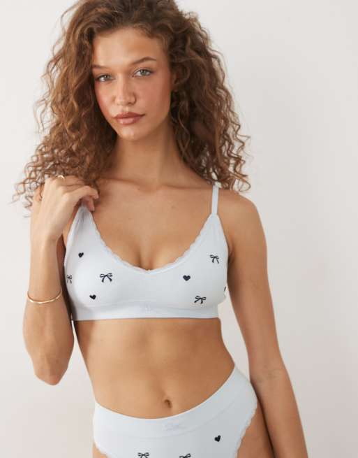 Boux Avenue - Lyseblå bralette med blondekant og sløjfebroderi, 3 af 4
