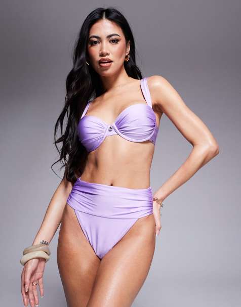 Boux Avenue ruched brazilian bikini bottom in lilac