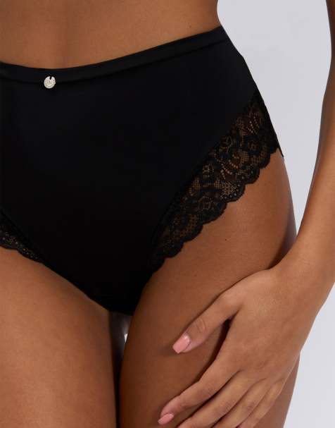 Boux Avenue Microfibre high waist briefs lace trim knickers - 5 pack in black - view 1