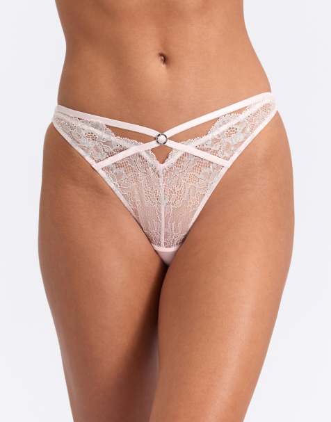 Boux Avenue Millie lace strappy shimmer floral thong in pearl - view 1