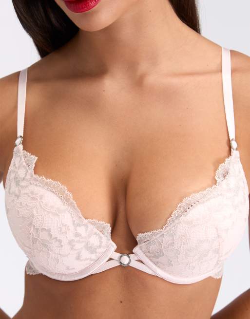 Boux Avenue Millie lace super push up padded plunge bra in pearl, 4 of 4