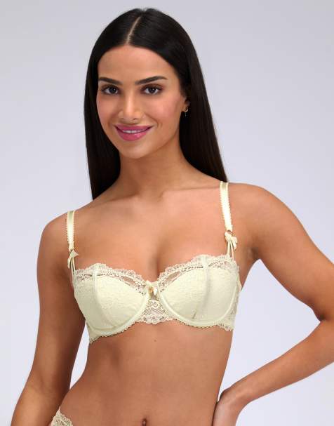 Boux Avenue Mimosa lace balconette bra lingerie padded floral lingerie in butter yellow - view 1