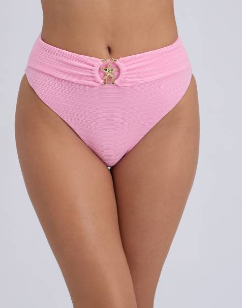Boux Avenue Mirada high waisted bikini bottoms with starfish hardware in pink - view 1