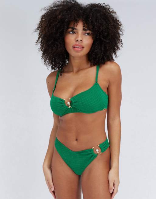 Boux Avenue Mirada pearl balconette bikini top summer unpadded swimwear in green, 4 of 4