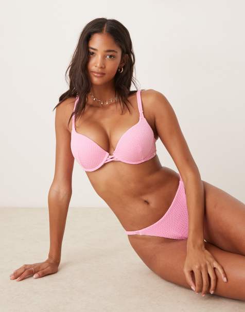 Boux Avenue Mirano textured wave super push up bikini top in pink - view 1