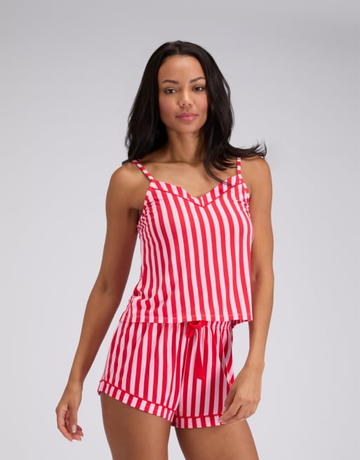 Boux Avenue Modal cami top and shorts pyjama set candy striped print in red mix