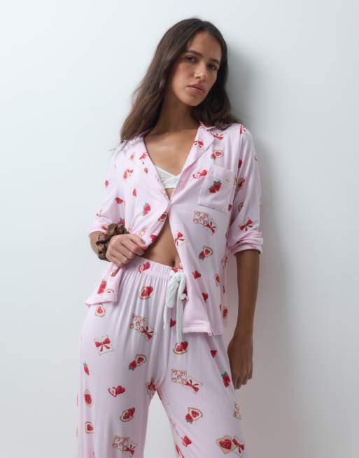 Boux Avenue modal revere love toast pyjama set in pink, 2 of 5