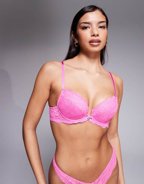Boux Avenue Mollie lace padded plunge bra in hot pink - view 1