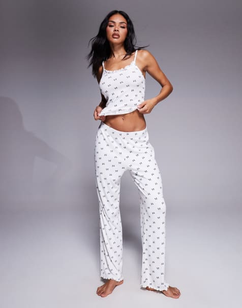 Boux Avenue mono bow cami and pant set in ivory - view 1