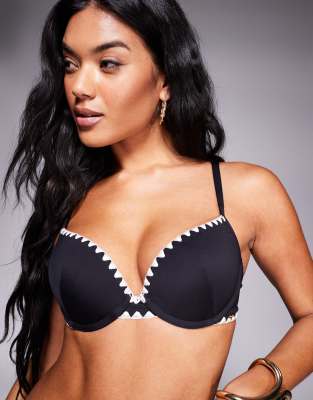 mono whipstitch underwire bikini top in black-Gold