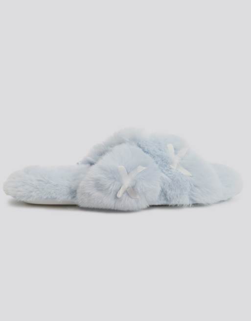Boux Avenue Multi bow plush slider slippers open toe cosy loungewear in arctic blue, 2 of 6