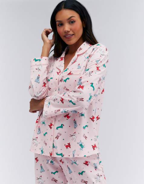 Boux Avenue Multicoloured dog long sleeve pyjama set with matching bag in powder pink - view 1