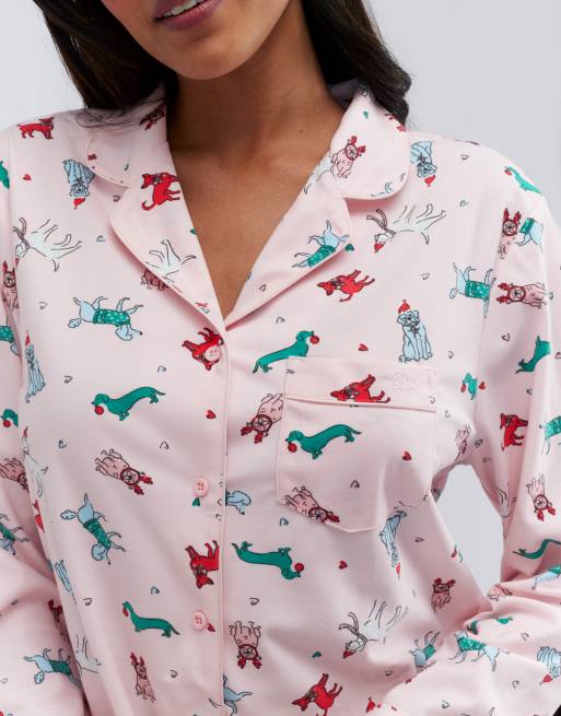 Boux Avenue Multicoloured dog long sleeve pyjama set with matching bag in powder pink, 3 of 4
