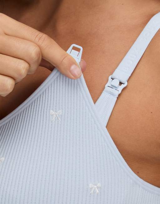 Boux Avenue Nursing bralette ribbed bow embroidered maternity underwear in dove, 4 of 5