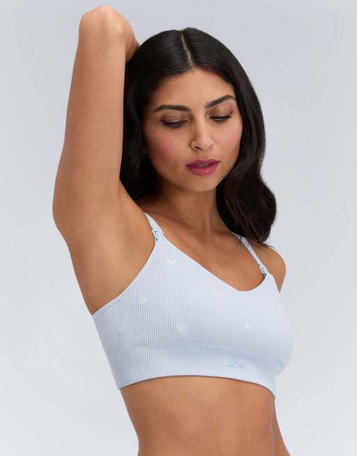 Boux Avenue Nursing bralette ribbed bow embroidered maternity underwear in dove, 5 of 5