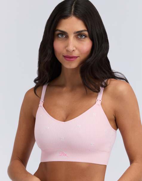 Boux Avenue Nursing bralette ribbed bow embroidered maternity underwear in pink mix - view 1