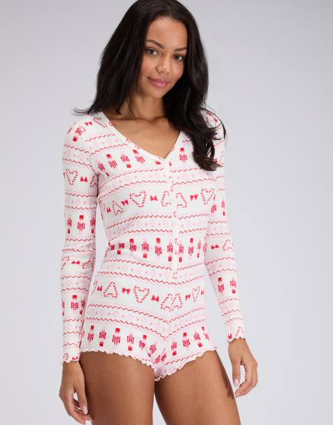 Boux Avenue Nutcracker ribbed playsuit festive holidays nightwear in ivory mix - view 1
