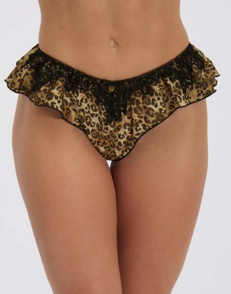 Boux Avenue Odetta satin flutter brazilian knickers with lace trim in brown mix - view 1